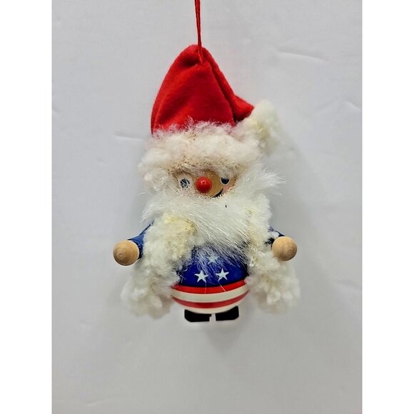 Vintage Steinbach Wooden Christmas Ornament Santa Claus American Flag Patriotic - Picture 1 of 5